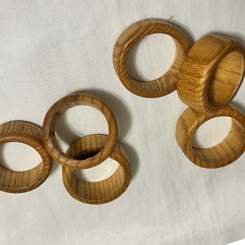 Unbranded Vntge Napkin Rings Brown Excellent Teak-Oak Wood Set of 6 Rustic Decor